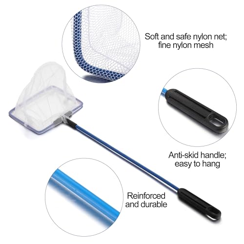 Mogoko Fish Net Aquarium, Small Fish Tank Net with Long Plastic Handle, Square net with Fine Mesh for Tank Cleaning - size: 4 Inch