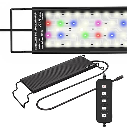 24/7 Mode LED Aquarium Light for 12-18 Inch Plant & Fish Tank, IP68 Full Spectrum Light, Sunrise-Daylight-Moonlight, White Red Green Blue Pink LEDs with Extendable Brackets for Freshwater - size: For 12-18 inch Tank