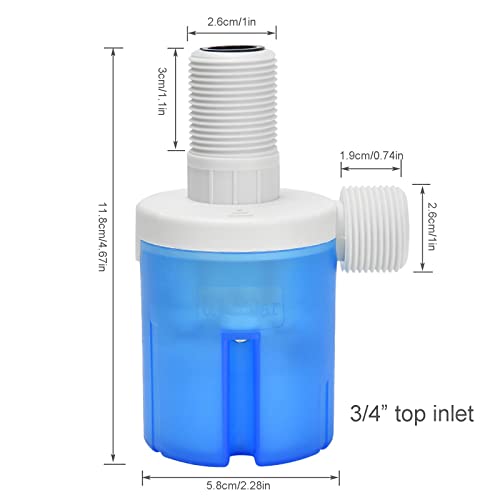 Float Valve 3/4" Top Inlet Male Automatic Water Level Control Valve for Water Tank, Water Tower, Swimming Pools, Livestock Water Trough, Aquaculture,Aquariums. - size: 3/4" top