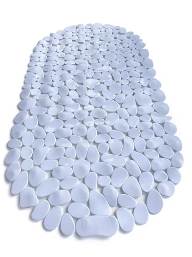 “Pebbles” Non-Slip Bathtub & Shower Mat 27”x14” Oval - Non-Toxic - Safe, Clean, Machine-Washable, Superior Grip & Drainage, Vinyl, for Smooth Floors ONLY, Opaque White - color: Opaque White, size: 27" x 14" (Oval)