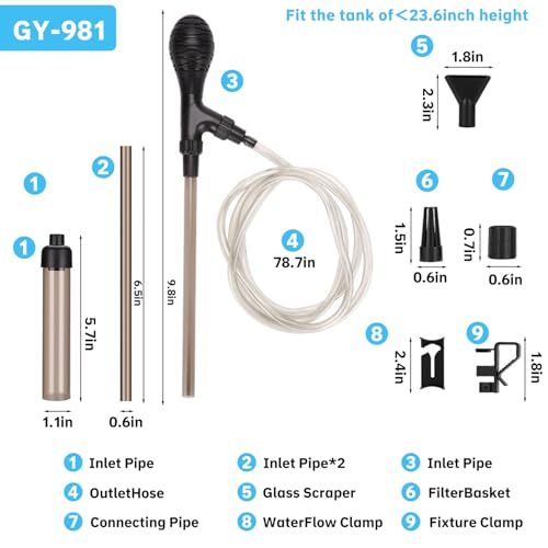Gravel Vacuum for Aquarium-6.5Ft Hose Water Changer for Fish Tank Adjustable-Manual Siphon Pump Fish Tank Cleaner