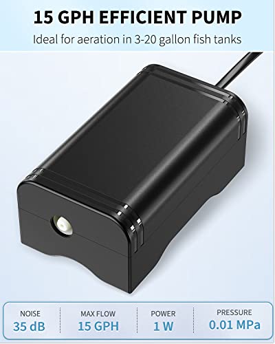 Pawfly 15 GPH Aquarium USB Air Pump Mini Quiet Oxygen Aerator Pump with Bracket Airline Tubing Air Stone Control Valve and Check Valve Accessories for 3-20 Gallon Nano Fish Tanks and Buckets - size: 15 GPH (USB Pump)
