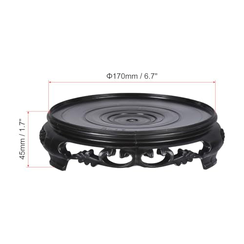 PATIKIL Planter Display Stand, 6.7 Inch Dia Plastic Round Bonsai Base Imitation Wood Style Stand Holder Home Decor Display for Table Lamp Teapot Base, Black - size: 6.7 Inch