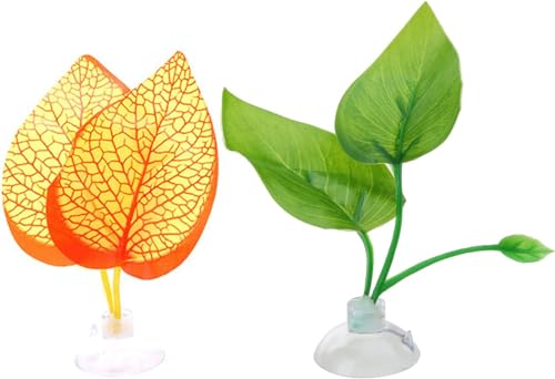 2Pcs Fishtank Decorations for Betta Resting Bed Leaf Hammock Spawning Pad, Botanical Green Plastic & Resin Modern Ornaments for Betta Fish Aquarium Decor