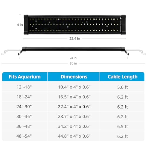NICREW ClassicLED Plus LED Aquarium Light with Timer, Planted Fish Tank Light 18 Watts for 24-30 Inch, Daylight and Moonlight Cycle - size: 24 - 30 in