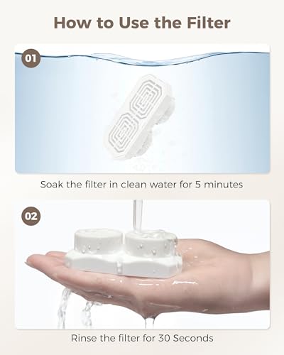Neareal Official Cat Fountain Replacement Filters & Pre-Filter Sponges for 74oz/2.2L Stainless Steel Pet Water Fountain (6 Pack)