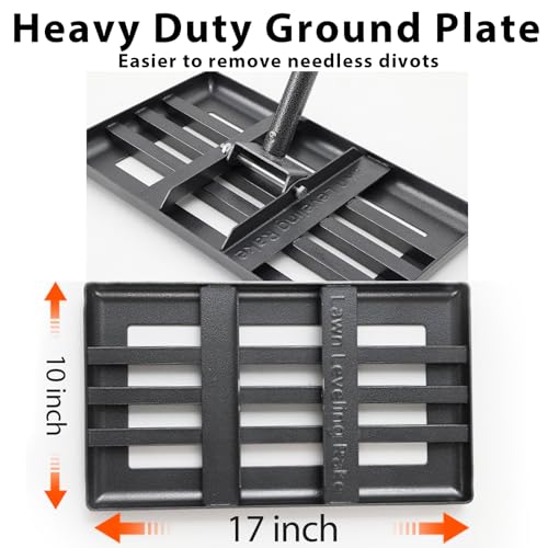Lawn Leveling Rake, 17” x 10” Ground Plate Heavy Duty, Pull Behind Garden Landscape Grass Sand Dirt Yard Leveling Rake Levelawn Tool Steel Long Handle 60"