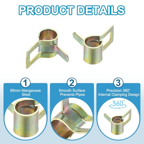 PATIKIL Spring Band Hose Pipe Clamps for 5-6 mm OD Hose, 30 Pack Silicone Vacuum Constant Tension Band Clips for Fuel Line Silicone Air Hose Tube Water Pipe, Gold - size: 5-6 mm