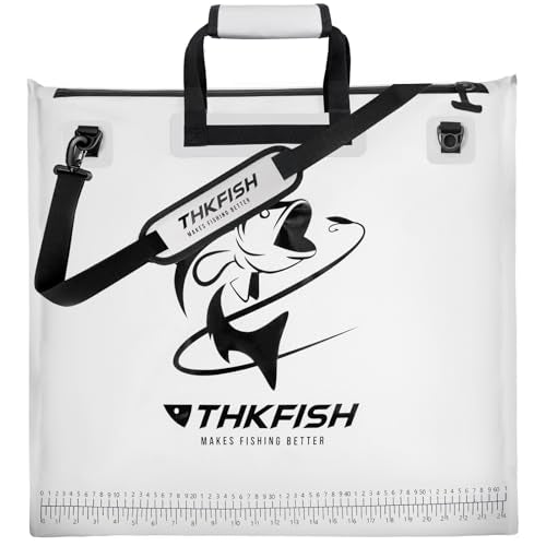 THKFISH Fish Tournament Weigh in Bag for Bass Fishing, Heavy Duty Insulated Live Fish Bag for Caught Fish with Waterproof Zipper and Mesh Liner, Leakproof,Puncture Resistant(White-25×23in) - color: White-25×23in