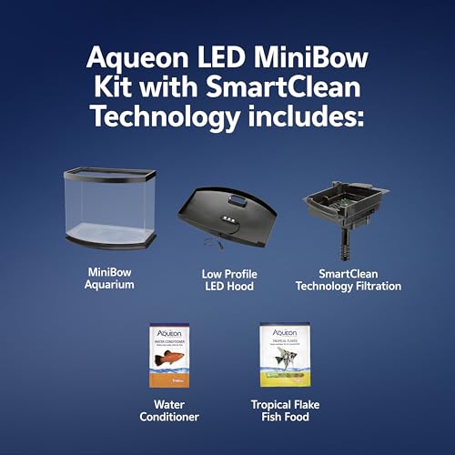 Aqueon LED MiniBow Small Aquarium Fish Tank Kit with SmartClean Technology, Black, 5 Gallon - color: Black, size: 5 Gallon