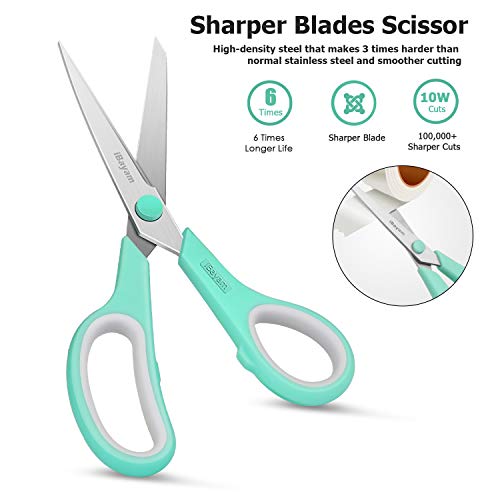 Scissors, iBayam 8" All Purpose Scissors Bulk 3-Pack, Ultra Sharp 2.5mm Thick Blade Shears Comfort-Grip for Office Desk Accessories Sewing Fabric Home Craft Teacher School Supplies, Right/Left Handed - color: Mint, Grey, Purple, size: 3-Pack