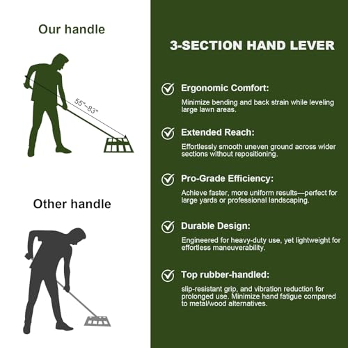 Lawn Leveling Rake for Yard Soil, 7FT Adjustable Handle Heavy Duty Leveler Tool, Anti-Flip Design for Golf Courses & Lawns（45"x10" Rake） - size: 45"x10"