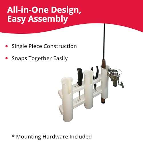 SeaSense 3-Rack Fishing Rod Holder for Your Boat, Pontoon, Garage – Convenient Storage for Fishing Poles, Pliers, Filet Knives & Other Gear – Mounting Hardware Included, Snaps Together Easily - size: 3 Rods