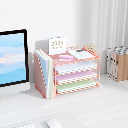 Spacrea Desk Organizers and Accessories, Paper Organizer for Desk with File organizer, Desk Accessories & Workspace Organizers for Office Supplies (Rose Gold) - color: Rose Gold