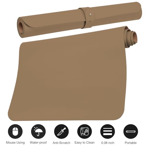 Boutilon Leather Desk Pad Protector,Non-Slip Mouse Pad,Laptop Desk Pad,Office Mouse Mat,Waterproof Leather Desk Blotter,Desk Writing Pad for Office and Home (S-Dark Apricot,24"x 14") - color: Dark Apricot, size: S 24" x 14"
