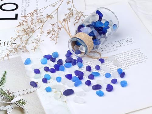 YATOJUZI Aquarium Gravel Fish Tank Rocks 0.85lb Sea Glass Stones for Crafts Decorative Frosted Glass Pebbles for Aquarium Fish Tank Vase Filler DIY Home Decor (Cobalt Blue/Ocean Blue/White) - color: Cobalt Blue/Ocean Blue/White