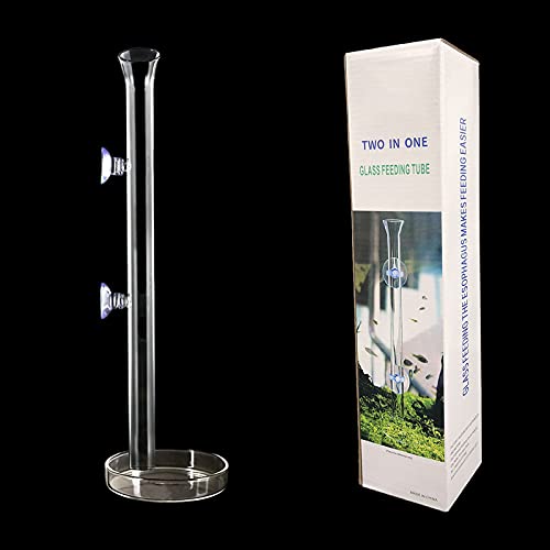 200MM Aquarium Shrimp Feeding Tube and Dish Tube Glass Fish Feeder Tube with Glass Bowl and Suction Cups for Fish Tank Aquarium Shrimp Fish Dish - size: 200MM Feeder Tube + Round Bowl