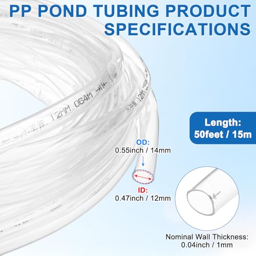 M METERXITY Vinyl Tubing 12mm ID x 14mm OD 50ft Flexible Plastic Tube with 2 Hose Ties, Lightweight Hybrid PVC Hose for Water Gardening/Airline/Aquarium Tubing [Clear] - size: 12mm ID x 50ft