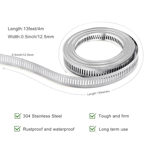 Hose Clamps, DIY 13 FT Metal Strap + 8 Fasteners, Hose Clamps Stainless Steel, Large Adjustable Hose Clamp Pipe Clamp for Pipe Automotive Mechanical Applications - size: 13 FT Metal Strap + 8 Fasteners