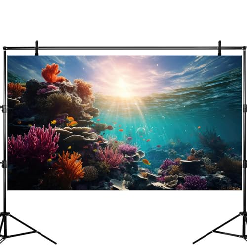 Deep Ocean Fish Tank Background Under The Sea Soft Coral Reef Aquarium Background Underwater Aquatic Plants Sunray Terrarium Backgrounds Deep Sea Floor Tropical Fish Tank Backgrounds Decors 24x12in - color: Undersea Purple, size: 24(W)x12(H)inches/ 60(W)*