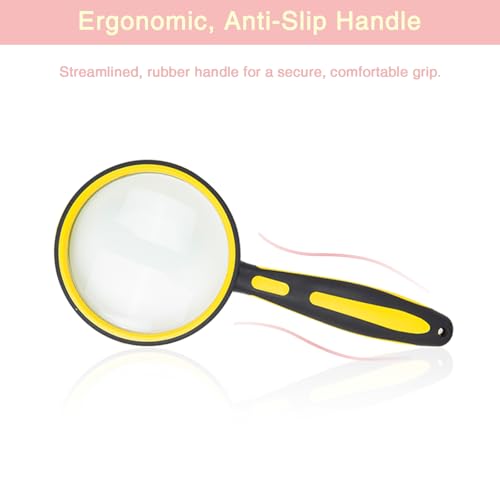 10X Magnifying Glass for Reading 75mm Handheld Portable Book Magnifier for Seniors, Small Loupe for Close Work, Classroom, Hobby Observation (Yellow) - color: Yellow