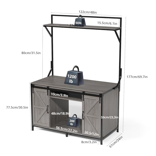 VOWNER Farmhouse Reptile Tank Stand with Power Outlet, 48" X 24" Tabletop Fits up to 120 Gallon Bearded Dragon Tank, Heavy Duty Aquarium Stand with Storage Cabinet, Reptile Turtle Terrarium Stand Grey - color: Grey