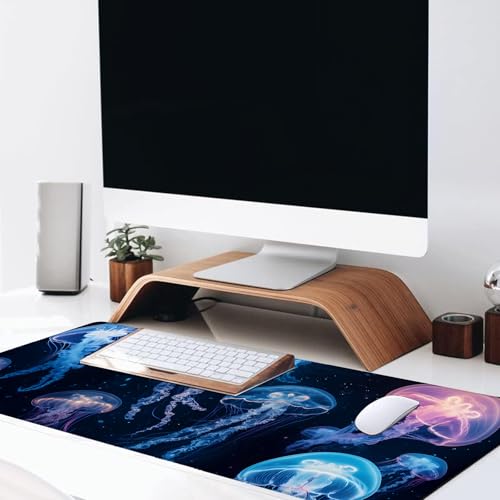 Glowing Jellyfish Large Gaming Desk Mat,Rubber Non-Slip Ethereal Underwater Marine Life Mouse Pad,31.5x11.8x0.12in Extended Ocean Mousepad,Game Lover Mice Pads Gifts,Office Home Deskmat Decor - color: Jellyfish