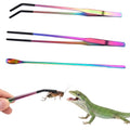 3PCS Stainless Steel Reptile Feeding Tongs with Rubber Tip, 10.6" Straight Curved Long Tweezers, Extra Long Aquarium Tweezers for Bearded Dragons, Lizards, Terrarium Tank Supplies