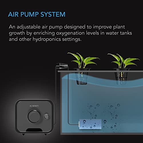 AC Infinity Air Pump One-Outlet Adjustable Oxygen Pump Kit with Tubing, Check Valve, and Air Stone, for Aquariums, Ponds, and Hydroponics Systems - size: 4.72 L Inch x 2.75 W Inch x 2.51 H Inch