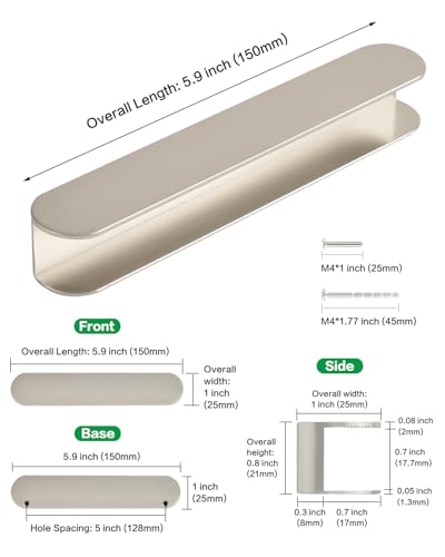 5 Pack Modern Self Adhesive Cabinet Handles 6 Inch Stick On Dresser Pulls No Drill Drawer Pulls Brushed Nickel Peel and Stick Handles for Closet Door Pull Handle - color: C-Brushed Nickel, size: 6 Inch