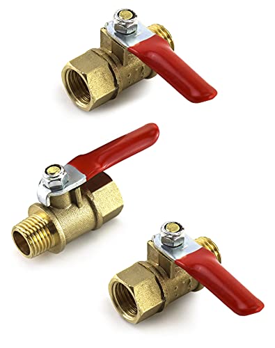 QWORK Ball Valve, 3 Pcs 1/4" Heavy Duty Brass Ball Valve Shut Off Switch, 1/4" Male x Female NPT Thread Pipe Fitting Air Compressor Shut Off Valve