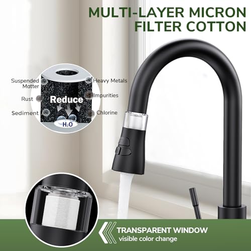 Kitchen Faucet with Pull Down Sprayer, Hurran Matte Black Water Filter Faucets, High Arc Single Handle Kitchen Sink Faucet 1 or 3 Hole, Utility Sink Faucets with Deck Plate for Farmhouse Rv Wet Bar - color: Black