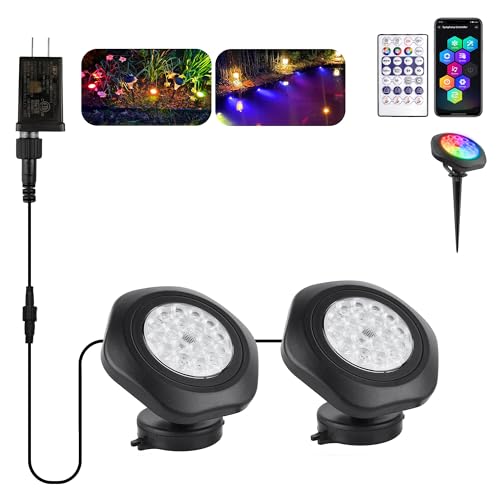 T-SUN Color Changing Pond Lights LED Underwater APP and Remote Control Submersible Fountain Lights IP68 Waterproof Landscape Spotlight Fish Tank Light for Koi Pond Aquarium Garden (Set of 2) - size: Set of 2