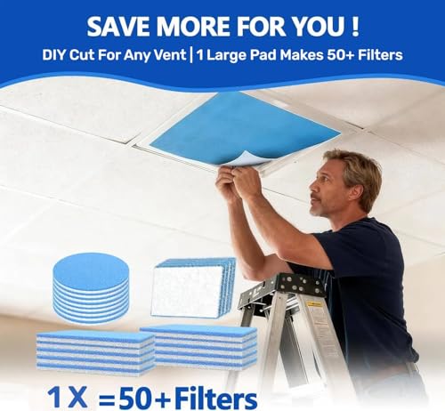Air Vent Filters Roll,12" x90" Cut to Fit Air Filter Material(60+Filters),MERV 8 Triple Filtration Electrostatic Vent Filter for Home Floor,Ceiling,Furnace, AC & HVAC-Includes 48 Adhesive Hook Tape - style: 12" x 90"(Blue)