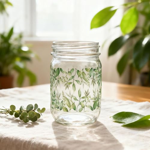 10 Sheets Plants UV DTF Cup Wraps for 16OZ Glass, 4.3 x 9.4 Inch Green Leaves UV DTF Transfer Stickers Waterproof Rub on Transfer Decals for Glass Bottle Vase Furniture Crafts - style: Green Plants