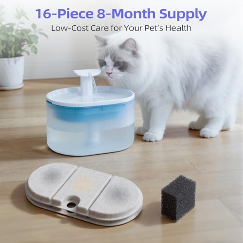 16 Sets Replacement Filters & Pre-Filter Sponges for Cat Water Fountain，Compatible with Capsule Pet Fountain–8-Month Supply