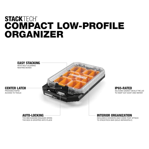 ToughBuilt – StackTech Compact Low Profile Organizer, Clear-Top Modular Storage with Auto-Locking System, 6 Bins & Dividers (TB-B1-O-10C) - size: Compact Low Profile