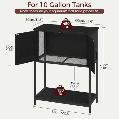 MAHANCRIS 10 Gallon Fish Tank Stand, Metal Frame Aquarium Stand, Cabinet for Fish Tank Accessories Storage, Heavy Duty Reptile Turtle Tank Stand for Home Office, 23.6" L x 11.8" W, Black FTBK2101 - color: Black