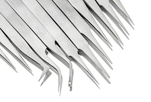 SE 12-Piece Non-Magnetic Stainless Steel Tweezers Set - TW2-412