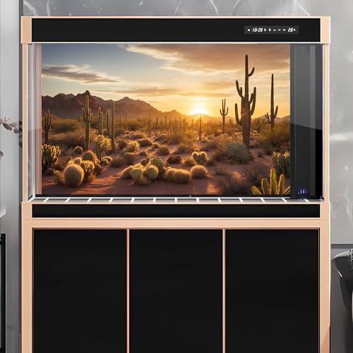 Sunset Desert Reptile Habitat Background Silhouette of Saguaro Cactus Arid Mountain Range Terrarium Background Cacti Sand with Dunes Aquarium Background Desert Mountain Fish Tank Background 24x12in - color: Cactus Orange, size: 24(W)x12(H)in