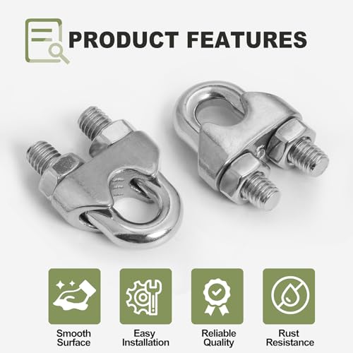12pcs M6 Wire Rope Clamp, 1/4 inch Cable Clamps Stainless Steel Wire Rope Clips - size: M6