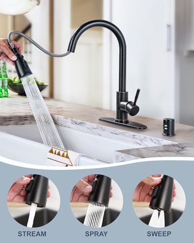 Kitchen Faucet with Air Gap: WOWOW Stainless Steel Kitchen Sink Faucet and Dishwasher Air Gap Kits for Kitchen Sink 2 or 4 Hole, Oil Rubbed Bronze Kitchen Faucet Combo with Sprayer - color: C: Oil Rubbed Bronze, style: Kitchen Faucet with Air Gap Kit