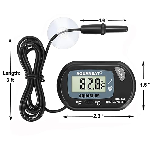 AQUANEAT Aquarium Thermometer, Fish Tank Thermometer, Digital Temperature Test, with Large LCD Display (1 Pack)