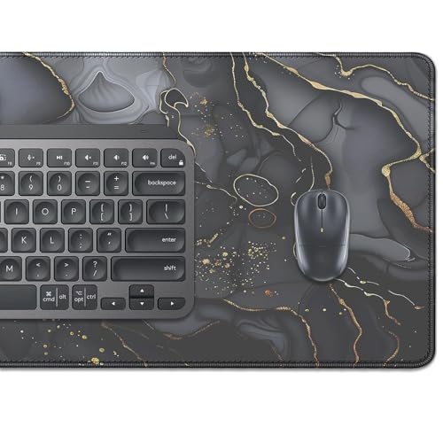 Dark Marble Desk Pad Mouse Pad,Large XL Retro Mouse Mat with Stitched Edges,Non-Slip Rubber Base Mousepad for Office PC Keyboard Laptop and Home Work Desk Mat(27.5X11.8 in) - color: Dark Marble