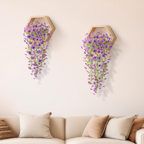 ZFProcess Artificial Hanging Flowers Plants for Outdoor Spring Summer Decoration, 2PCS Faux Silk Daisy UV Resistant Look Real for Outside Home Indoor Planter Porch Garden Yard Decor(Purple) - color: A Purple