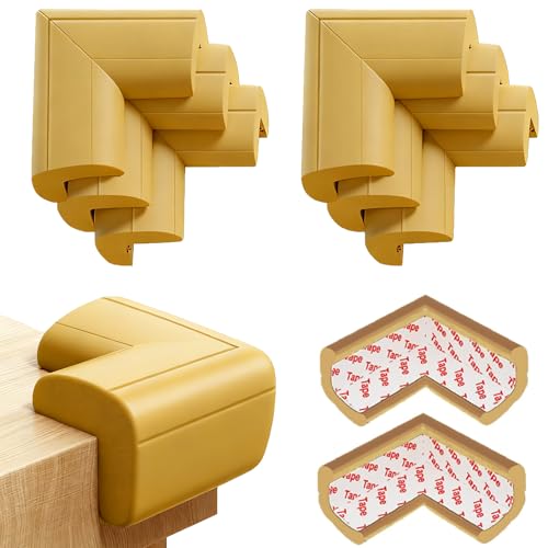 8 Pack Large Table Corner Protector for Kids, Baby Proofing Soft Rubber Foam Cushion Corner Covers, Heavy-Duty Corner Bumper Guards for Furniture Stair Cabinet Fireplace - Pre-Taped, Light Brown - color: Light Brown