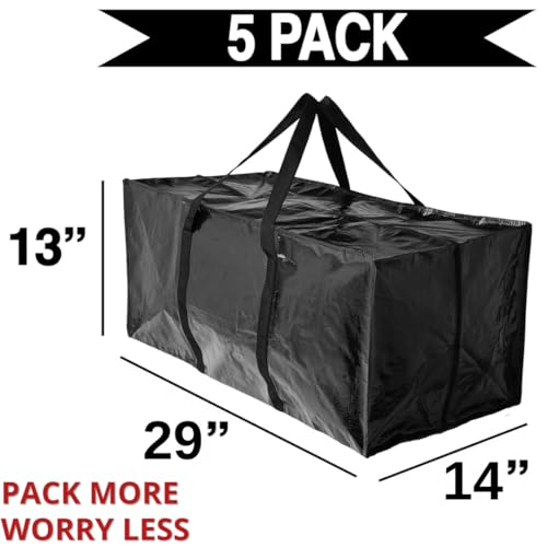 BAG-THAT! 5 Moving Bags Heavy Duty Extra Large Stronger Handles Wrap Storage Totes Zippered Reusable Packing Bags Moving Supplies Storage Boxes Storage totes Moving Boxes Packing Supplies Packing Box