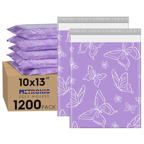 Metronic Poly Mailers 10x13 Inch 1200pc, Shipping Bags for Clothes,Self Adhesive Shipping Envelopes for Small Business,Waterproof Mailers Poly Bags for Shipping,Packaging Mailing Bags Purple Butterfly - color: Purple Butterfly, size: 10x13 1200pc（A Box）