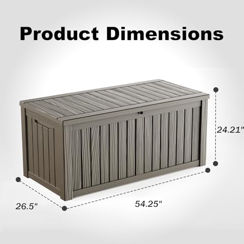 ROJIK Outdoor Storage Housing Deck Box - Waterproof Patio Furniture, Garden Tools, Cushions, Pool Accessories Storage Bench with Lockable Lid and Side Handles (Grey 158 Gal) - color: Grey, size: 158 Gallon