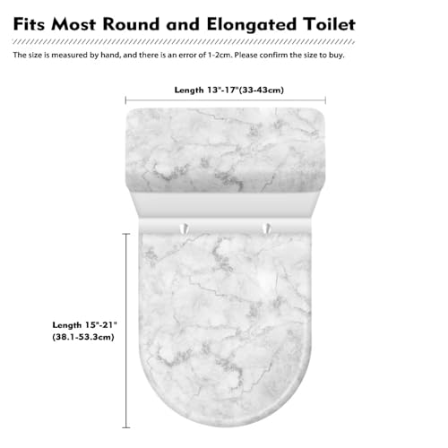 Toilet Lid Cover and Toilet Tank Lid Cover 2PCS, Durable Polyester Protective Cover with Elastic Edge Bathroom Decor Fits Most Round Elongated Oblong Lids, White Marble Print - color: White Marble Print
